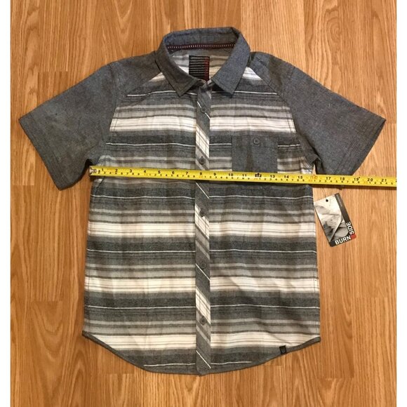 Burn Side Shirt Mens Med Gray Striped Short Sleeve Button Up Pocket Casual New - Picture 3 of 6